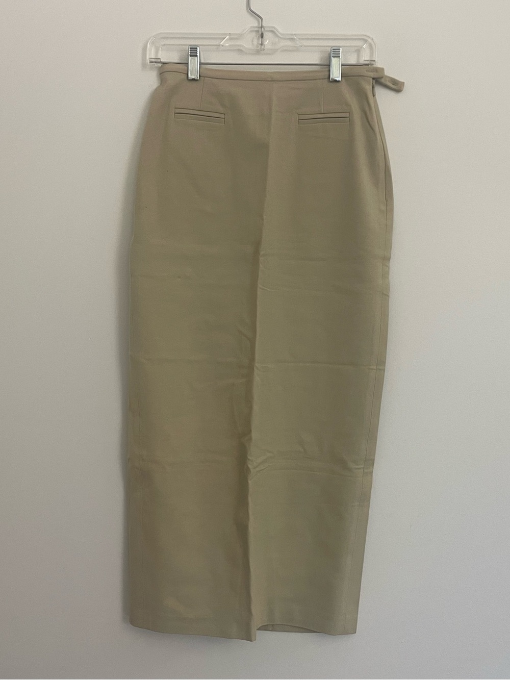 Vintage Episode Light Khaki Maxi Stretch Pencil Skirt with Pockets and Back Slit